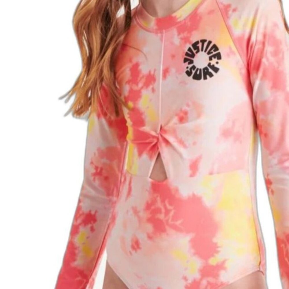 JUSTICE Girls M Rashguard 1 Piece Twist Swimsuit SIZE 10 UPF 50+ NEW - Picture 4 of 8